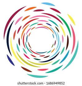 Single mottled, multi-color and colorful spiral, swirl, twirl element. Twisted cyclic, circular and radial, radiating whorl, volute shape