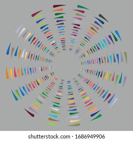 Single mottled, multi-color and colorful spiral, swirl, twirl element. Twisted cyclic, circular and radial, radiating whorl, volute shape over colored backdrop, background