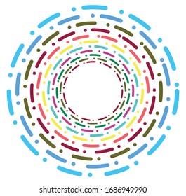 Single mottled, multi-color and colorful spiral, swirl, twirl element. Twisted cyclic, circular and radial, radiating whorl, volute shape