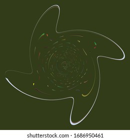 Single mottled, multi-color and colorful spiral, swirl, twirl element. Twisted cyclic, circular and radial, radiating whorl, volute shape over colored backdrop, background