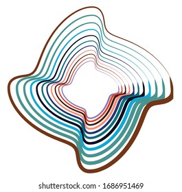 Single mottled, multi-color and colorful spiral, swirl, twirl element. Twisted cyclic, circular and radial, radiating whorl, volute shape