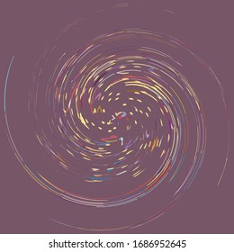 Single mottled, multi-color and colorful spiral, swirl, twirl element. Twisted cyclic, circular and radial, radiating whorl, volute shape