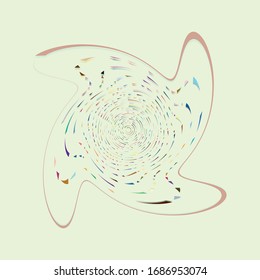Single mottled, multi-color and colorful spiral, swirl, twirl element. Twisted cyclic, circular and radial, radiating whorl, volute shape over colored backdrop, background