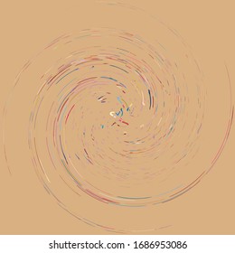Single mottled, multi-color and colorful spiral, swirl, twirl element. Twisted cyclic, circular and radial, radiating whorl, volute shape