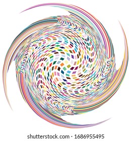Single mottled, multi-color and colorful spiral, swirl, twirl element. Twisted cyclic, circular and radial, radiating whorl, volute shape