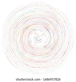 Single mottled, multi-color and colorful spiral, swirl, twirl element. Twisted cyclic, circular and radial, radiating whorl, volute shape