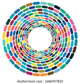 Einmaliges, mehrfarbiges und bunter Spiralspirale, wirbelndes, wirbelhaftes Element. Drehkreuz, kreisförmig und radial, Strahlrohr, volt