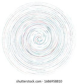 Single mottled, multi-color and colorful spiral, swirl, twirl element. Twisted cyclic, circular and radial, radiating whorl, volute shape