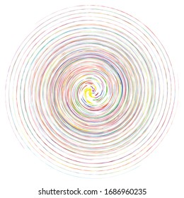 Single mottled, multi-color and colorful spiral, swirl, twirl element. Twisted cyclic, circular and radial, radiating whorl, volute shape