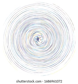 Single mottled, multi-color and colorful spiral, swirl, twirl element. Twisted cyclic, circular and radial, radiating whorl, volute shape