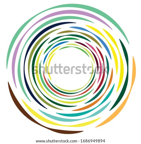 Single mottled, multi-color and colorful spiral, swirl, twirl element. Twisted cyclic, circular and radial, radiating whorl, volute shape