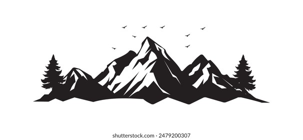 Silueta de una sola montaña. Vector de montaña. Silueta de montaña - Vector sobre fondo blanco. Ilustración vectorial.