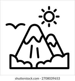 Icono de vista de montaña única con estilo de línea negra para elemento de diseño o elemento de libro para colorear