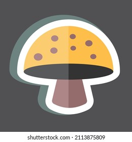 Single Mushroom Sticker in trendy isolated on black background