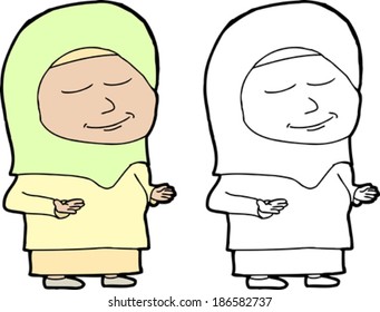 Single Muslim female standing in prayer over white background