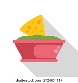Chip único nacho mergulhando em uma tigela de guacamole, pronto para ser apreciado como um lanche saboroso ou aperitivo