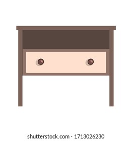 Single nightstand with one drawer and two handles, isolated on a white background. Flat-style illustration. Vector hand drawn vintage furniture.