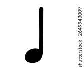 A single note with a filled oval notehead and a stem with one flag. It usually represents half a beat in common time.