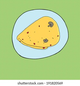 Single omelet with red pepper and mushroom