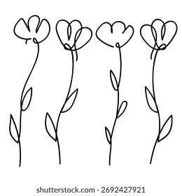Una sola línea de arte de Vector de colección de flores. Ilustración vectorial