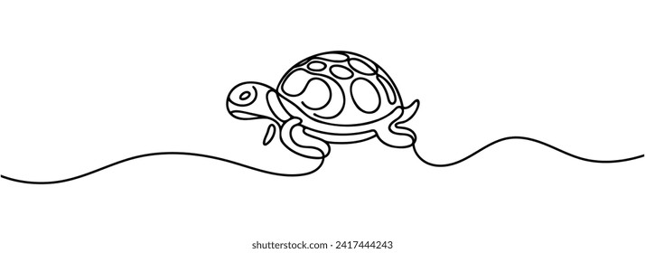 Single one continuous line drawing of a turtle