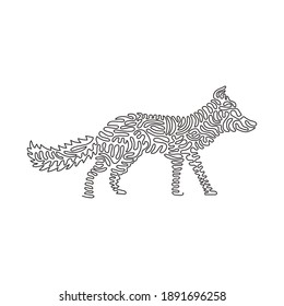 Single one curly line drawing of cute fox abstract art. Continuous line drawing graphic design vector illustration of adorable fox for icon, symbol, company logo, boho poster