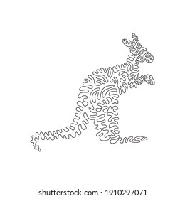 Single one curly line drawing of cute kangaroo abstract art. Continuous line drawing graphic design vector illustration of muscular kangaroo tail for icon, symbol, company logo, boho wall art