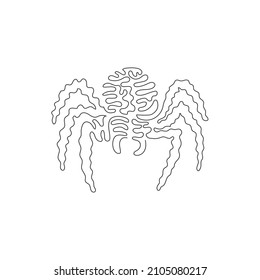 Single one curly line drawing of super cute spider abstract art. Continuous line draw graphic design vector illustration of predator insects for icon, symbol, company logo, and pet lover club