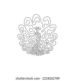 Single one curly line drawing beautiful creature of the earth. Continuous line draw graphic design vector illustration of peacock open their feathers is beautiful for icon, symbol and company logo