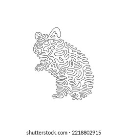 Single one curly line drawing of cute hamster abstract art. Continuous line draw graphic design vector illustration of adorable hairy mammalia for icon, symbol, company logo, and pet lover club