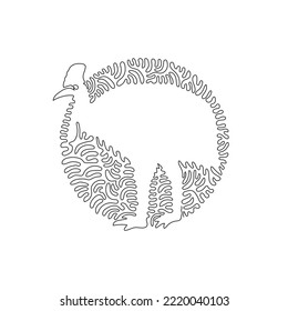 Single one curly line drawing of aggressive birds abstract art. Continuous line draw graphic design vector illustration of large, flightless bird for icon, symbol, company logo, and pet lover club