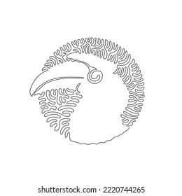Single one curly line drawing of beautiful hornbill abstract art. Continuous line draw graphic design vector illustration of cute curved-bill bird for icon, symbol, company logo, and pet lover club