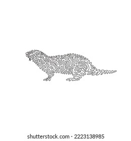 Single one curly line drawing of cute otter abstract art. Continuous line draw graphic design vector illustration of otter has a thick tail for icon, symbol, sign, company logo, and pet lover club