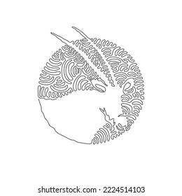 Single one curly line drawing of beautiful oryx abstract art. Continuous line draw graphic design vector illustration of elegant scimitar horned oryx for icon, symbol, company logo, and pet lover club