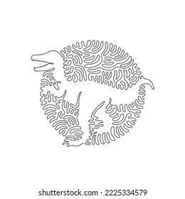 Single one curly line drawing of feathered dinosaur abstract art. Continuous line draw graphic design vector illustration of velociraptor sharp claws for icon, symbol, logo, poster wall decor