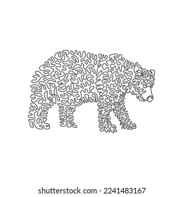 Single one curly line drawing of a strong physical bear abstract art. Continuous line draw graphic design vector illustration of predatory mammals for icon, symbol, company logo, poster wall decor