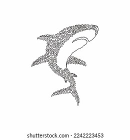 Dibujo de una sola línea de curvatura de arte abstracto de depredador marino. Dibujo de línea continua diseño gráfico ilustración vectorial de tiburón peligroso para ícono, símbolo, logo de la compañía y decoración de pared de afiches