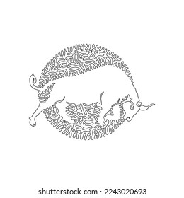 Single one curly line drawing of ferocious bulls abstract art. Continuous line draw graphic design vector illustration of bulls very muscular for icon, symbol, company logo, and wall print decor