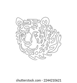 Single one curly line drawing. Scary tiger face abstract art. Continuous line draw graphic design vector illustration of carnivore mammal for icon, symbol, company logo, poster print decoration