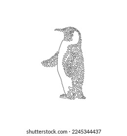 Single one curly line drawing of cute penguins abstract art. Continuous line draw graphic design vector illustration of penguins flightless for icon, symbol, sign, company logo, boho print art