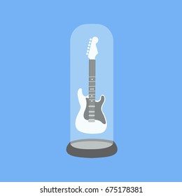 single one flat design style white electric Guitar vector isolated. rock & roll and jazz music Inside the glass. glory & fame concept 