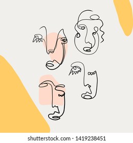 Single one line abstract art, contemporary design, portrait face, vintage aesthetic design 