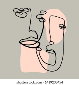 Single one line abstract art, contemporary design, portrait face, vintage aesthetic design 