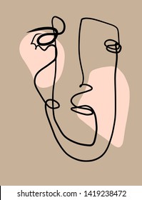 Single one line abstract art, contemporary design, portrait face, vintage aesthetic design 