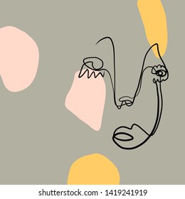 Single one line abstract art, contemporary design, portrait face, vintage aesthetic design 