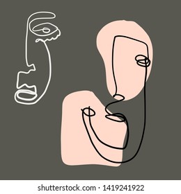 Single one line abstract art, contemporary design, portrait face, vintage aesthetic design 