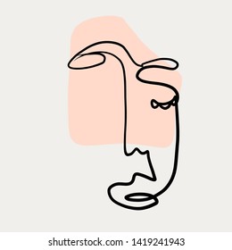 Single one line abstract art, contemporary design, portrait face, vintage aesthetic design 