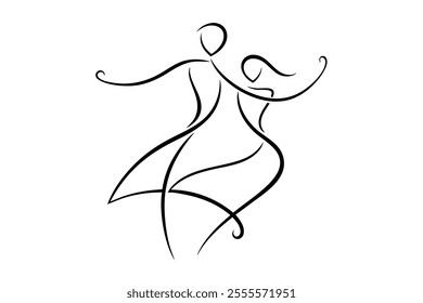 single one line art dancing couple logo outline vector art on white background