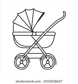 single one line Baby stroller silhouette on white background
