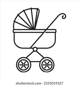 single one line Baby stroller silhouette white background
